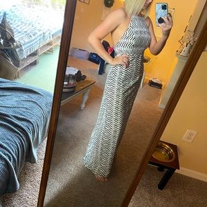 Black and white patterned floor length dress